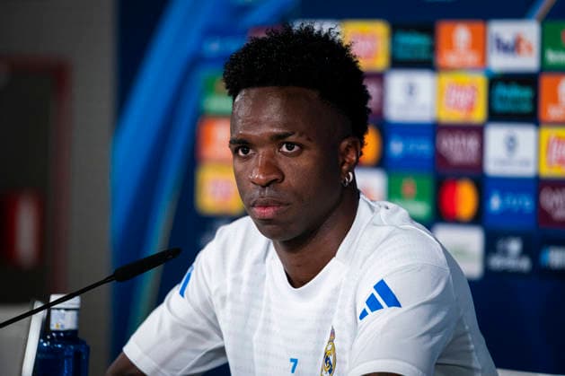 REAL MADRID V BAYERN MUNCHEN. CHAMPIONS LEAGUE 2025 2026. QUARTER-FINALS. 1ST LEG. Real Madrid CF s Vinicius Junior during the press conference, PK, Pressekonferenz prior to the Champions League Quarter-finals, first leg against Bayern Munchen. April 6, 2026. (ALTERPHOTOS Tomas Garrido) MadridSpain  Copyright: xTomasxGarridox