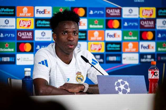 REAL MADRID V BAYERN MUNCHEN. CHAMPIONS LEAGUE 2025 2026. QUARTER-FINALS. 1ST LEG. Real Madrid CF s Vinicius Junior during the press conference, PK, Pressekonferenz prior to the Champions League Quarter-finals, first leg against Bayern Munchen. April 6, 2026. (ALTERPHOTOS Tomas Garrido) MadridSpain  Copyright: xTomasxGarridox