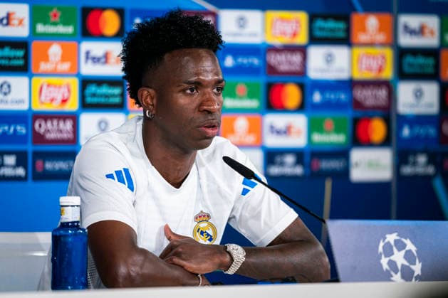 Real Madrid CF s Vinicius Junior during the press conference, PK, Pressekonferenz prior to the Champions League Quarter-finals, first leg against Bayern Munchen. April 6, 2026. (20260406151)