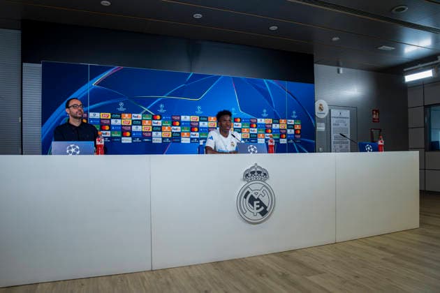 Real Madrid CF Training Session And press conference, PK, Pressekonferenz - UEFA Champions League 2025 26 Quarter-Final First Leg MADRID, SPAIN - APRIL 6: Vinicius Junior of Real Madrid is seen during the press conference during the training session and press conference ahead of the UEFA Champions League 2025 26 Quarter-Final First Leg against FC Bayern München at Ciudad Real Madrid on April 6, 2026 in Madrid, Spain. Valdebebas Ciudad Real Madrid Madrid Spain Copyright: xAlbertoxGardinx AGardin_20260606_Foot_Champ_Real_Madrid_PC_1187
