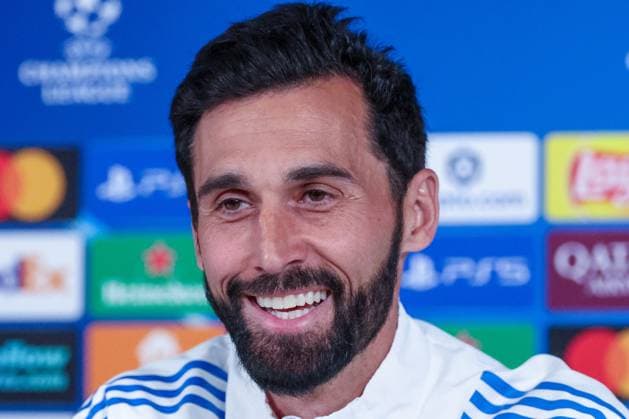 Head coach Alvaro Arbeloa Real Madrid laughs, emotion, Real Madrid, football, men, UEFA Champions League, season 2025 2026, press conference after the final training session before the quarter finals first leg against FC Bayern Munich, 06 04 2026 Valdebebas near Madrid Madrid Spain Copyright: xkolbert-press MartinxAgüerax