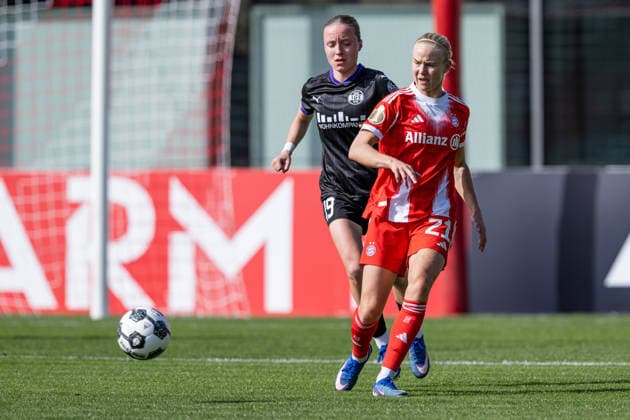 Pernille Harder FC Bayern Muenchen Frauen, 21 followed by Beke Sterner SGS Essen, 19 GER, FC Bayern Muenchen Frauen vs SGS Essen, Football, DFB Pokal, Semifinal, Season 2025 2026, 06 04 2026 DFL DFB REGULATIONS PROHIBIT ANY USE OF PHOTOGRAPHS as IMAGE SEQUENCES and or QUASI VIDEO GER, FC Bayern Muenchen Frauen vs SGS Essen, Football, DFB Pokal, Semi-Final, Season 2025 2026, 06 04 2026 Muenchen Copyright: xEibner-Pressefoto HeikexFeinerx EP_HFR