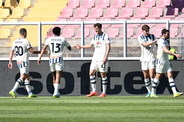 Atalanta BC celebrates after the goal during US Lecce vs Atalanta BC, Italian soccer Serie A match in Lecce, Italy, April 06 2026  Copyright: xPasqualexGolia IPAxSportx xipa-agency.netx xx IPA_73786974 IPA_Agency_IPA73786974