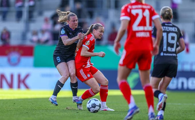 GER, Munich, FC Bayern Munich vs SGS Essen, DFB Cup Women, Football, DFB, Season 2025 2026, FC Bayern Campus, Semifinal in the picture f l Ramona Maier SGS Essen Women 9 , Magdalena Eriksson Bayern Munich 5 DFB DFL REGULATIONS PROHIBIT ANY USE OF PHOTOGRAPHS AS IMAGE SEQUENCES AND OR QUASI VIDEO, 06 04 2026 Copyright: HMBxMedia HendrikxHamelau