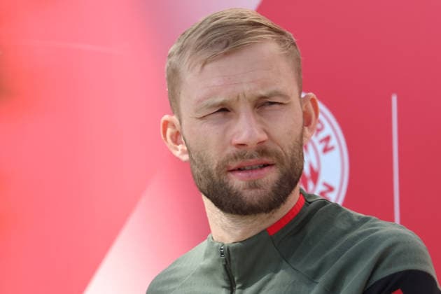 27 Konrad Laimer, Portrait, Portrait, Football Final training before UEFA Champions League match Real Madrid CF FC Bayern München 06 04 2026 Training ground, Säbenerstr PHOTO Mladen Lackovic LakoPress