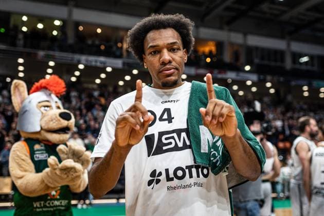 George King Gladiators Trier , Vet Concept Gladiators Trier vs MHP Riesen Ludwigsburg, Basketball, easyCredit BBL, 28 Matchday, Season 2025 2026, 06 04 2026 Vet Concept Gladiators Trier vs MHP Riesen Ludwigsburg, Basketball, easyCredit BBL, 28 Matchday, Season 2025 2026, 06 04 2026 Copyright: xEibner-Pressefoto AlexanderxNeisx EP_ANS