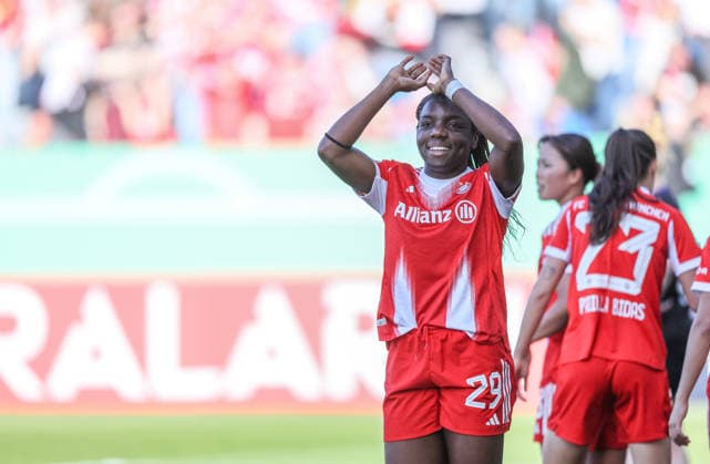 GER, Munich, FC Bayern Munich vs SGS Essen, DFB Cup Women, Football, DFB, 2025 2026 season, FC Bayern Campus, semi-final in the picture Edna Imade FC Bayern Munich , goal to 4 0, goal, jubilation and joy, emotions DFB DFL REGULATIONS PROHIBIT ANY USE OF PHOTOGRAPHS AS IMAGE SEQUENCES AND OR QUASI VIDEO, 06 04 2026 Copyright: HMBxMedia HendrikxHamelau