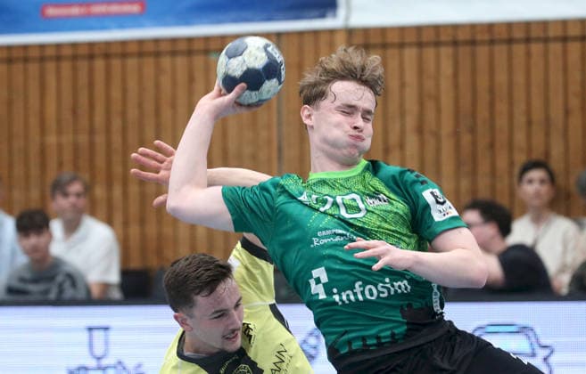 06 04 2026, xfsx, Men, Handball, Season 2025 2026, 3 Liga, Staffel Sued, 16 Matchday Woelfe Wuerzburg SG Koendringen Teningen v li Peter Feisst SG Koendringen Teningen , Milan Kuett Woelfe Wuerzburg Wuerzburg tectake ARENA Bayern Germany