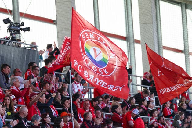 Fans of Team FC Bayern Munich at the match between FC Bayern Munich v SGS Essen, Football, Women, DFB Pokal Women, 2025 2026, Semifinal on 06 04 2026 in Munich, FC Bayern Campus Bayern Germany