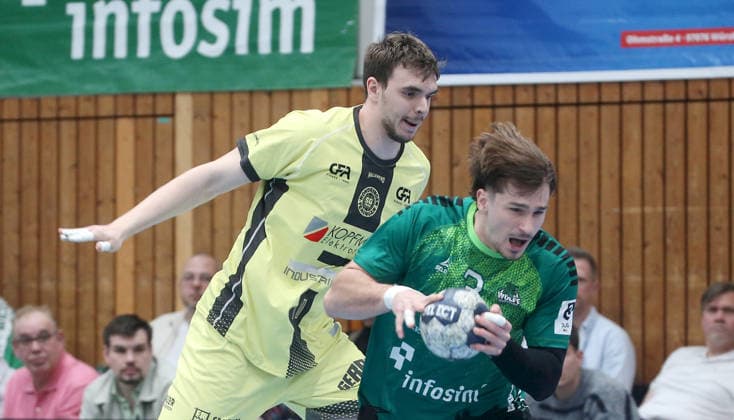 06 04 2026, xfsx, Men, Handball, Season 2025 2026, 3 Liga, Staffel Sued, 16 Matchday Woelfe Wuerzburg SG Koendringen Teningen v li Adam Petric SG Koendringen Teningen , Jonas Krenz Woelfe Wuerzburg Wuerzburg tectake ARENA Bayern Germany