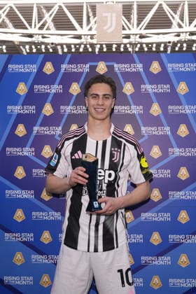 Juventus Kenan Yildiz receives the Rising Star prize of march before the Serie A soccer match between Juventus Fc and Genoa at the Juventus Stadium in Turin, north west Italy - April 06, 2026. - Soccer  Copyright: xFabioxFerrari LaPressex