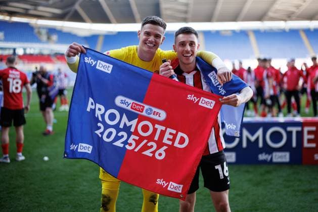 George Wickens of Lincoln City and Dominic Jefferies of Lincoln City celebrate at full time Reading v Lincoln City, Sky Bet League One, Football, Select Car Leasing Stadium, Reading, UK - 06 Apr 2026Reading Select Car Leasing Stadium United Kingdom EDITORIAL USE ONLY No use with unauthorised audio, video, data, fixture lists, club league logos or live services. Online in-match use limited to 120 images, no video emulation. No use in betting, games or single club league player publications. Copyright: xSimonxDael Shutterstockx 16811828cp