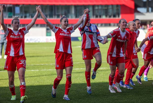 GER, Munich, FC Bayern Munich vs SGS Essen, DFB Cup Women, Football, DFB, Season 2025 2026, FC Bayern Campus, Semi-final in the picture Joy and emotions after the victory, Bayern Munich Women are in the DFB Cup Final, Giulia Gwinn Bayern Munich Women 7 DFB DFL REGULATIONS PROHIBIT ANY USE OF PHOTOGRAPHS AS IMAGE SEQUENCES AND OR QUASI VIDEO, 06 04 2026 Copyright: HMBxMedia HendrikxHamelau