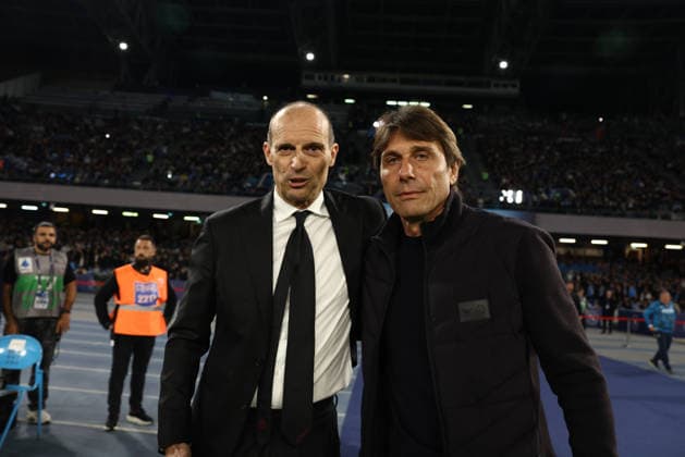 AC Milan™s head coach Massimiliano Allegri, Napoli™s head coach Antonio Conte during the Serie A soccer match between Napoli and Milan at the Diego Armando Maradona Stadium in Naples, southern italy - Monday , April 06 , 2026. - Soccer .  Copyright: xAlessandroxGarofalo LaPressex