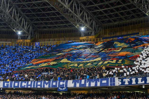 Napoli fans show a choreoraphy during the Serie A 2025 2026 football match between SSC Napoli and AC Milan at Diego Armando Maradona stadium in Naples (Italy), April 6, 2026. andreaxstaccioli