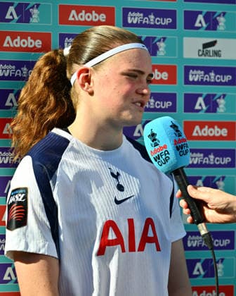 KINGSTON UPON THAMES, ENGLAND - APRIL 06: Signe Gaupset of Tottenham gives an interview after the Adobe Women s FA Cup Quarter Final match between Chelsea and Tottenham Hotspur at Kingsmeadow on April 06, 2026 in Kingston upon Thames, England. Copyright: xYaroslavxDunkax xSPPx Sportspressphoto_SPR125943