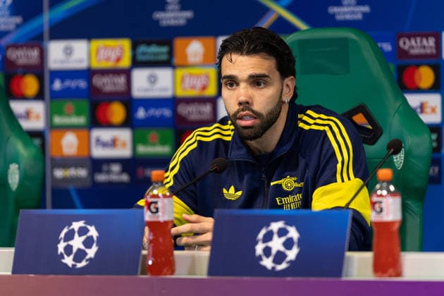 April 6, 2026, Lisbon, Lisbon, Portugal: Arsenal goalkeeper from Spain DAVID RAYA (1) during the press conference, PK, Pressekonferenz before the UEFA Champions League between Sporting and Arsenal at Estadio Jose de Alvalade Lisbon Portugal - ZUMAs359 20260406_zsp_s359_042 Copyright: xAlexandrexdexSousax
