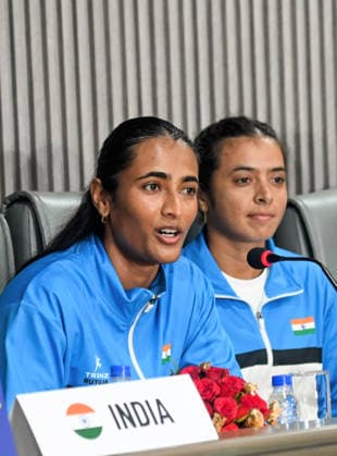 Tennis player Vaishnavi Adkar speaks during a press conference, PK, Pressekonferenz New Delhi, Apr 06 (ANI): Tennis player Vaishnavi Adkar speaks during a press conference ahead of the Billie Jean King Cup 2026 at Delta Stadium, in New Delhi on Monday. NEW DELHI Delhi India Copyright: xANIx ANI_20260406318