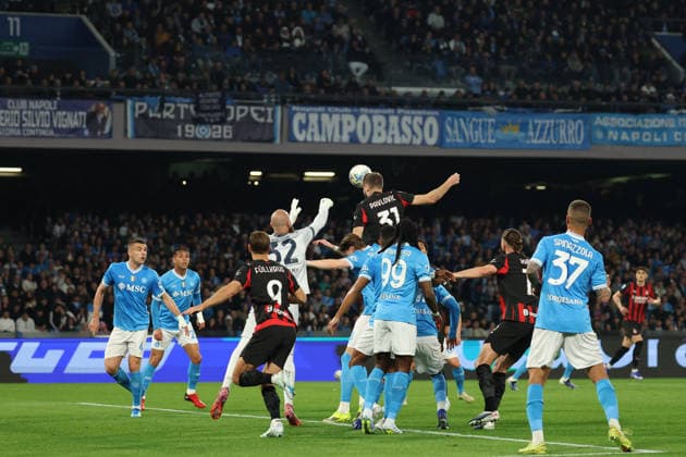 AC Milan s Strahinja Pavlovic during the Serie A soccer match between Napoli and Milan at the Diego Armando Maradona Stadium in Naples, southern italy - Monday , April 06 , 2026. - Soccer .  Copyright: xAlessandroxGarofalo LaPressex