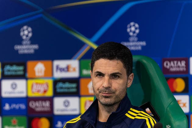 April 6, 2026, Lisbon, Lisbon, Portugal: Arsenal head coach from Spain MIKEL ARTETA during the press conference, PK, Pressekonferenz before the UEFA Champions League between Sporting and Arsenal at Estadio Jose de Alvalade Soccer 2026: Pre-Game Press Conference  - ZUMAs359 20260406_zsp_s359_070 Copyright: xAlexandrexdexSousax