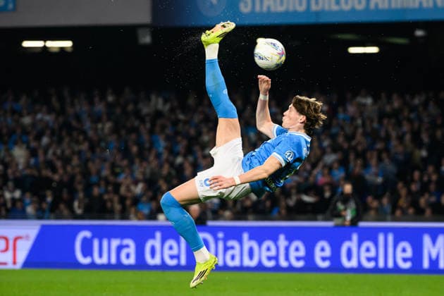 Bicycle kick of Scott McTominay of SSC Napoli during the Serie A 2025 2026 football match between SSC Napoli and AC Milan at Diego Armando Maradona stadium in Naples (Italy), April 6, 2026. andreaxstaccioli
