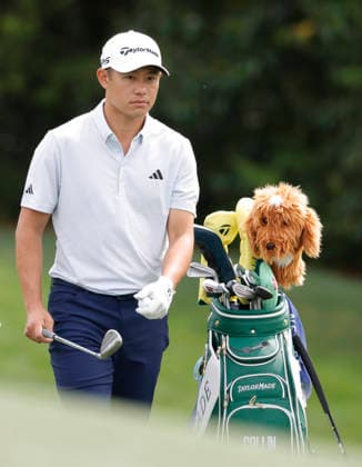 Collin Morikawa walks to the 11th green during a practice round on the Monday before The Masters Tournament at Augusta National Golf Club on Monday, April 6, 2026 in Augusta, Georgia.  AUG20260406107 JOHNxANGELILLO