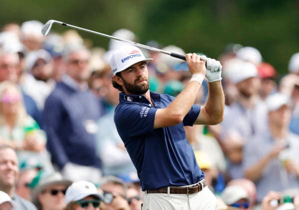 Cameron Young hits a tee shot on the 12th during a practice round on the Monday before The Masters Tournament at Augusta National Golf Club on Monday, April 6, 2026 in Augusta, Georgia.  AUG202604061211 JOHNxANGELILLO
