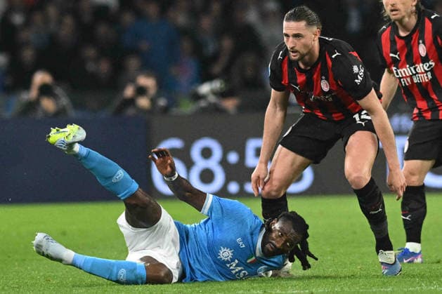 CALCIO - Serie A - SSC Napoli vs AC Milan Andre Frank Zambo Anguissa of SSC Napoli competes for the ball with Adrien Rabiot of AC Milan during the Serie A Enelive match between SSC Napoli vs AC Milan at Diego Armando Maradona Stadium Naples Italy  Copyright: xIPAxSport ABACAx