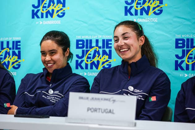 Billie Jean King Cup - Media Day For The Portuguese Team Madalena Matias (right) and Gabriela Amorim (left), two rookies from the Portuguese National Tennis Team, attend a press conference, PK, Pressekonferenz before the start of the Billie Jean King Cup at Clube de Tenis do Jamor in Lisbon, Portugal, on April 6, 2026. Lisbon Lisboa Portugal  Copyright: xMiguelxReisx originalFilename:reis-notitle260406_npsp8.jpg