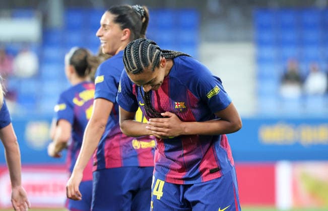 FC Barcelona, Barca Femeni v FC Badalona - Liga F Moeve Esmee Brugts celebrates during the match between FC Barcelona Femeni and Futbol Club Badalona Women, corresponding to week 25 of the Liga F Moeve, at the Johan Cruyff Stadium in Barcelona, Spain, on April 6, 2026. Barcelona Barcelona Spain  Copyright: xUrbanandsportx originalFilename:urbanandsport-fcbarcel260406_npvfK.jpg