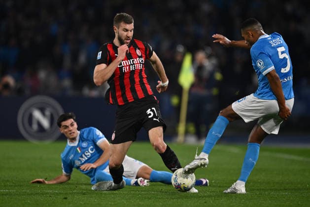 SSC Napoli v AC Milan - Serie A Strahinja Pavlovic of A.C. Milan and Miguel Gutierrez of S.S.C. Napoli are in action during the 31st day of the Serie A Championship between S.S.C. Napoli and A.C. Milan at the Diego Armando Maradona Stadium on April 6, 2026, in Naples, Italy. Naples Italy Italy  Copyright: xDomenicoxCippitellix originalFilename:cippitelli-sscnapol260406_npBla.jpg