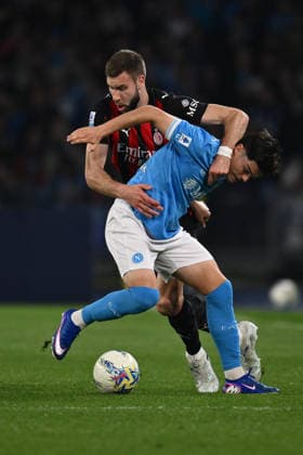 SSC Napoli v AC Milan - Serie A Strahinja Pavlovic of A.C. Milan and Miguel Gutierrez of S.S.C. Napoli are in action during the 31st day of the Serie A Championship between S.S.C. Napoli and A.C. Milan at the Diego Armando Maradona Stadium on April 6, 2026, in Naples, Italy. Naples Italy Italy  Copyright: xDomenicoxCippitellix originalFilename:cippitelli-sscnapol260406_npS7t.jpg