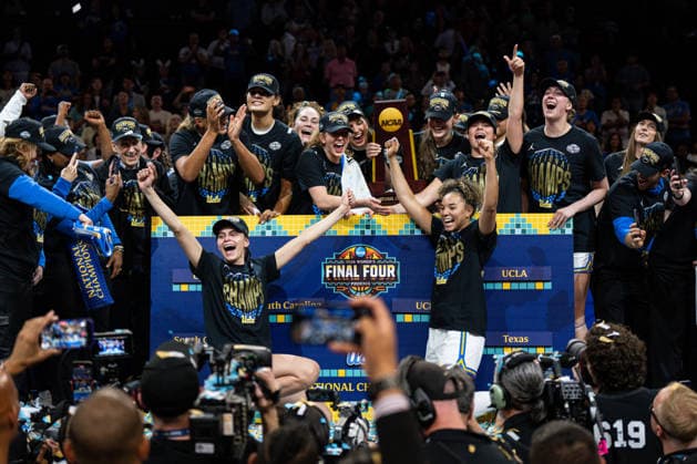 NCAA, College League, USA Basketball: NCAA Tournament Final Four Championship-South Carolina vs UCLA The UCLA Bruins celebrate after winning the championship game of the women s 2026 NCAA Tournament against the South Carolina Gamecocks at Mortgage Matchup Center, Sunday, April 5, 2026, in Phoenix, Arizona. UCLA defeated South Carolina 79-51. (Jon Endow Image of Phoenix Arizona United States EDITORIAL USE ONLY Copyright: xImagexofxSportx JonxEndowx iosphotos405048