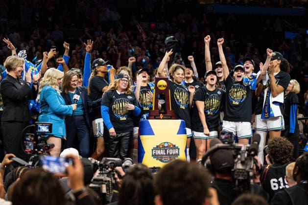 NCAA, College League, USA Basketball: NCAA Tournament Final Four Championship-South Carolina vs UCLA The UCLA Bruins celebrate after winning the championship game of the women s 2026 NCAA Tournament against the South Carolina Gamecocks at Mortgage Matchup Center, Sunday, April 5, 2026, in Phoenix, Arizona. UCLA defeated South Carolina 79-51. (Jon Endow Image of Phoenix Arizona United States EDITORIAL USE ONLY Copyright: xImagexofxSportx JonxEndowx iosphotos405054