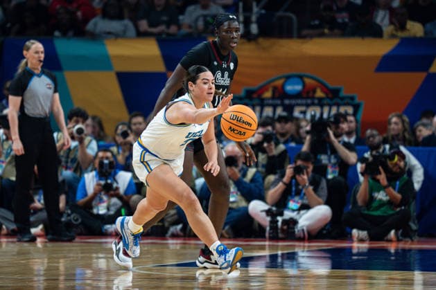 NCAA, College League, USA Basketball: NCAA Tournament Final Four Championship-South Carolina vs UCLA UCLA Bruins guard Charlisse Leger-Walker (5) collects a loose ball during the championship game of the women s 2026 NCAA Tournament against the South Carolina Gamecocks at Mortgage Matchup Center, Sunday, April 5, 2026, in Phoenix, Arizona. UCLA defeated South Carolina 79-51. (Jon Endow Image of Phoenix Arizona United States EDITORIAL USE ONLY Copyright: xImagexofxSportx JonxEndowx iosphotos405057