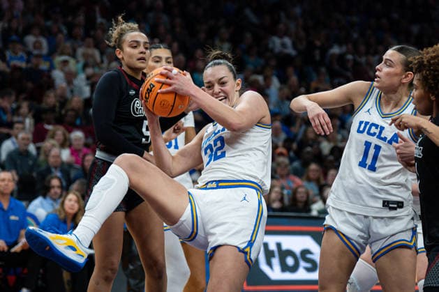 NCAA, College League, USA Basketball: NCAA Tournament Final Four Championship-South Carolina vs UCLA UCLA Bruins forward Angela Dugalic (32) grabs a rebound during the championship game of the women s 2026 NCAA Tournament against the South Carolina Gamecocks at Mortgage Matchup Center, Sunday, April 5, 2026, in Phoenix, Arizona. UCLA defeated South Carolina 79-51. (Jon Endow Image of Phoenix Arizona United States EDITORIAL USE ONLY Copyright: xImagexofxSportx JonxEndowx iosphotos405090