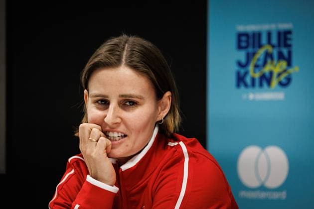 Belgian Greet Minnen pictured during a press conference, PK, Pressekonferenz of Belgian team ahead of the meeting between Belgium and USA, in the qualifiers of the Billie Jean King Cup tennis, in Oostende, Belgium, on Tuesday 07 April 2026. The game will be played on 10 and 11th April. PHOTO KURTxDESPLENTER  x170055743x