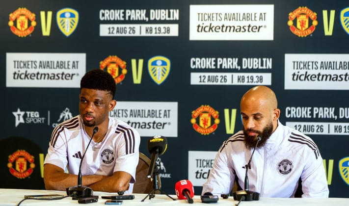 Manchester United, ManU press conference, PK, Pressekonferenz Carton House, Kildare 7 4 2026 Amad Diallo and Bryan Mbeumo Amad Diallo and Bryan Mbeumo 7 4 2026  Copyright: x INPHO GracexHaltonx GH_28537 copy
