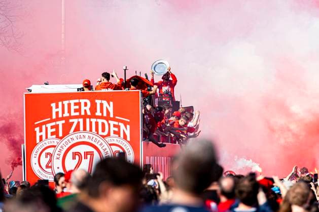 Supporters of PSV Eindhoven with fireworks PSV Championship Celebrations, PSV Victory Parade, PSV Victory Parade, , April 7, 2026, Eindhoven, Netherlands.