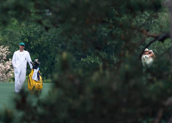 Jason Day of Australia hits a shot from the second hole fairway during a practice round on the Tuesday before The Masters Tournament at Augusta National Golf Club on Tuesday, April 7, 2026 in Augusta, Georgia.  AUG20260407101 JOHNxANGELILLO