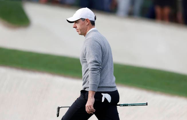 Rory McIlroy of Northern Ireland walks to the 7th green during a practice round on the Tuesday before The Masters Tournament at Augusta National Golf Club on Tuesday, April 7, 2026 in Augusta, Georgia.  AUG20260407106 JOHNxANGELILLO