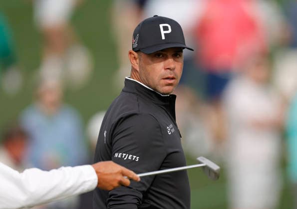 Gary Woodland walks on the 2nd green during a practice round on the Tuesday before The Masters Tournament at Augusta National Golf Club on Tuesday, April 7, 2026 in Augusta, Georgia.  AUG20260407118 JOHNxANGELILLO