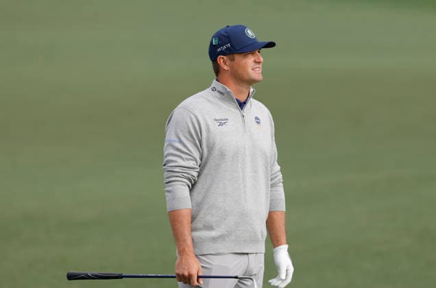 Bryson DeChambeau stands near the bunker on the 2nd hole during a practice round on the Tuesday before The Masters Tournament at Augusta National Golf Club on Tuesday, April 7, 2026 in Augusta, Georgia.  AUG20260407115 JOHNxANGELILLO