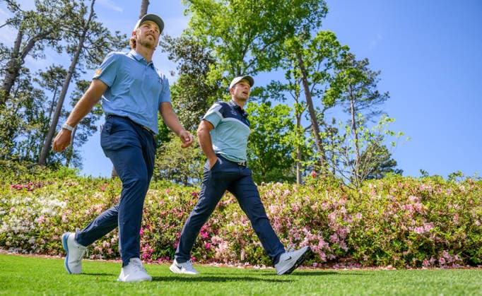 260407 Kristoffer Reitan of Norway and Viktor Hovland of Norway during a practice round prior to the 2026 Masters Golf Tournament on April 7, 2026 in Augusta Photo Petter Arvidson BILDBYRAN kod PA PA1191 golf masters bbeng the masters augusta norge  Copyright: PETTERxARVIDSON BB260407PA028