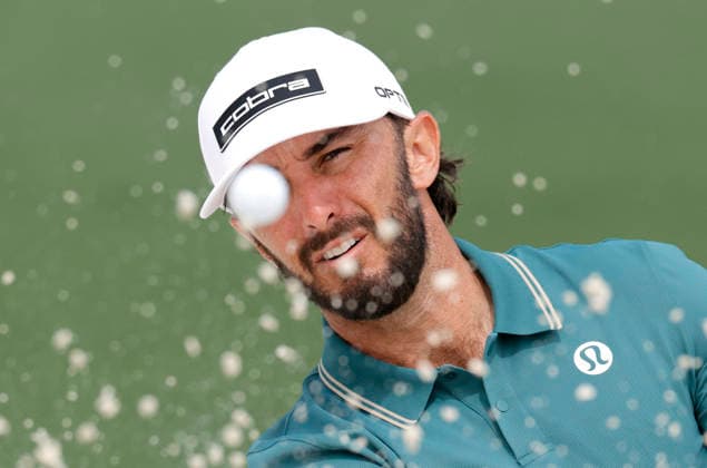 Max Homa hits out of a bunker to the 7th green during a practice round on the Tuesday before The Masters Tournament at Augusta National Golf Club on Tuesday, April 7, 2026 in Augusta, Georgia.  AUG20260407127 JOHNxANGELILLO