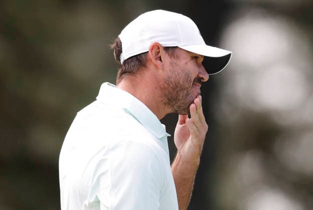 Brooks Koepka stands on the 7th green during a practice round on the Tuesday before The Masters Tournament at Augusta National Golf Club on Tuesday, April 7, 2026 in Augusta, Georgia.  AUG20260407132 JOHNxANGELILLO