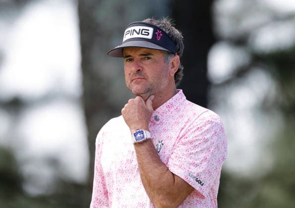 Bubba Watson stands on the 7th green during a practice round on the Tuesday before The Masters Tournament at Augusta National Golf Club on Tuesday, April 7, 2026 in Augusta, Georgia.  AUG20260407134 JOHNxANGELILLO