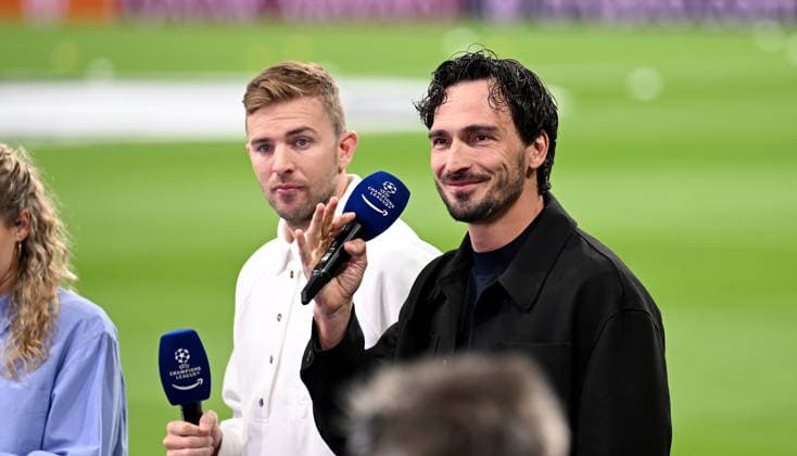 FOOTBALL CHAMPIONS LEAGUE SEASON 2025 2026 quarter-final first leg 07 04 2026 Real Madrid FC Bayern Muenchen from left , TV presenter Chris Kramer with Mats Hummels