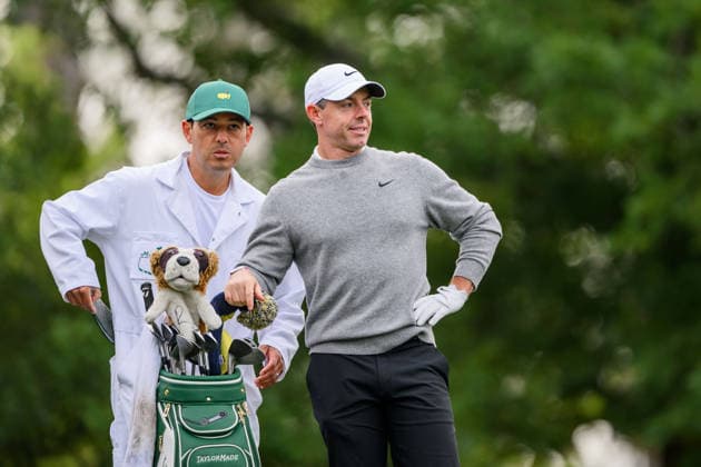 260407 Rory McIlroy of Northern Ireland with his caddie Harry Diamond during a practice round prior to the 2026 Masters Golf Tournament on April 7, 2026 in Augusta Photo Petter Arvidson BILDBYRAN kod PA PA1191 golf masters bbeng the masters augusta  Copyright: PETTERxARVIDSON BB260407PA069