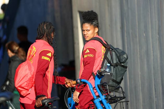 Herzogenaurach, Germany 07 April 2026 Media training session for the German womens national soccer team in preparation for the World Cup qualifiers Pictured from left Nicole Anyomi Germany and Shekiera Martinez Germany Copyright: HMBxMedia MadeleinexFantini